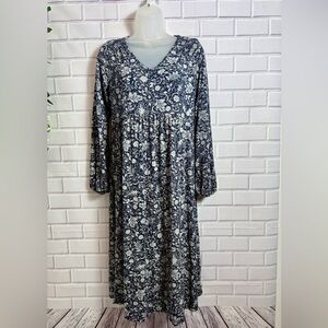 Ingrid + Isabel Navy Floral Maternity Dress Size S Empire Waist Long Sleeve Midi